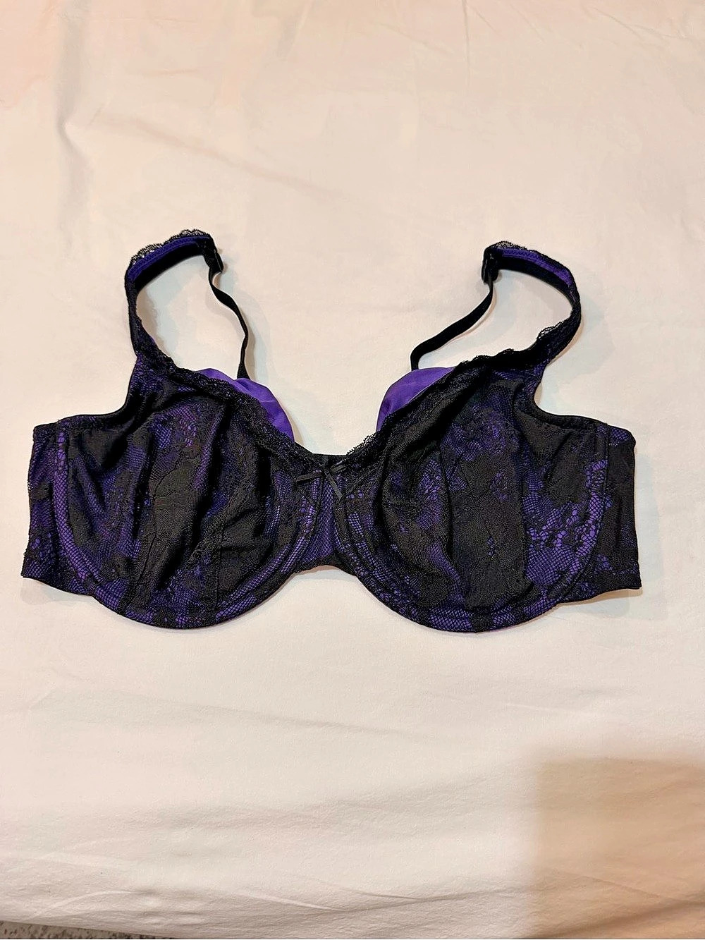 Cacique Lace Underwire Bra Black & Purple Size 42DD
